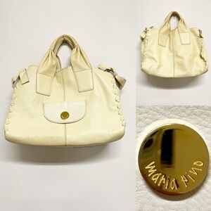 Maria Pino Italy Womens Chic Cream Slouchy Leather Lace Up Bow Detail Handbag